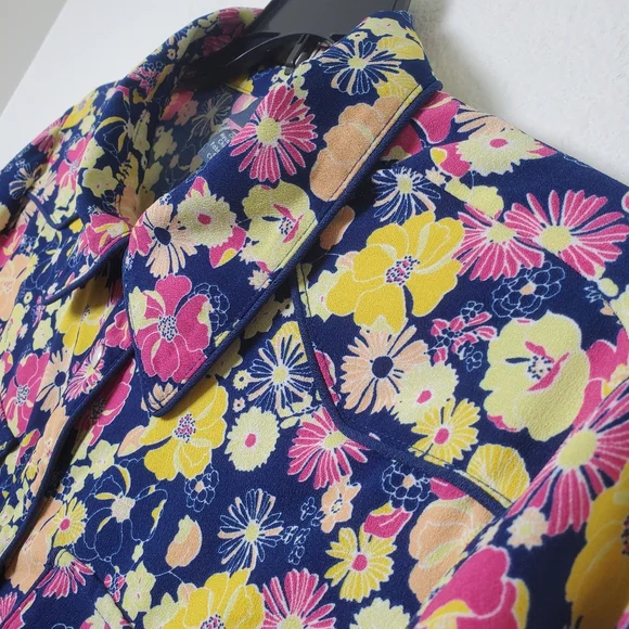 Modcloth Floral Groovy Meets Country Western Pearl Snap Shirt Dress Size‎ Large - Picture 14 of 16